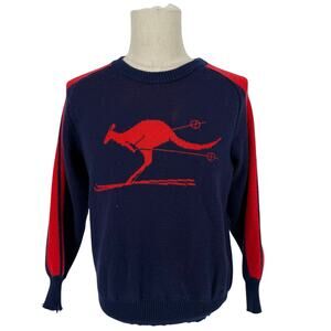 Vintage 1980s Pure Wool Sweater Kangaroo Skiing Knit Fits Men S-M or Women M-L
